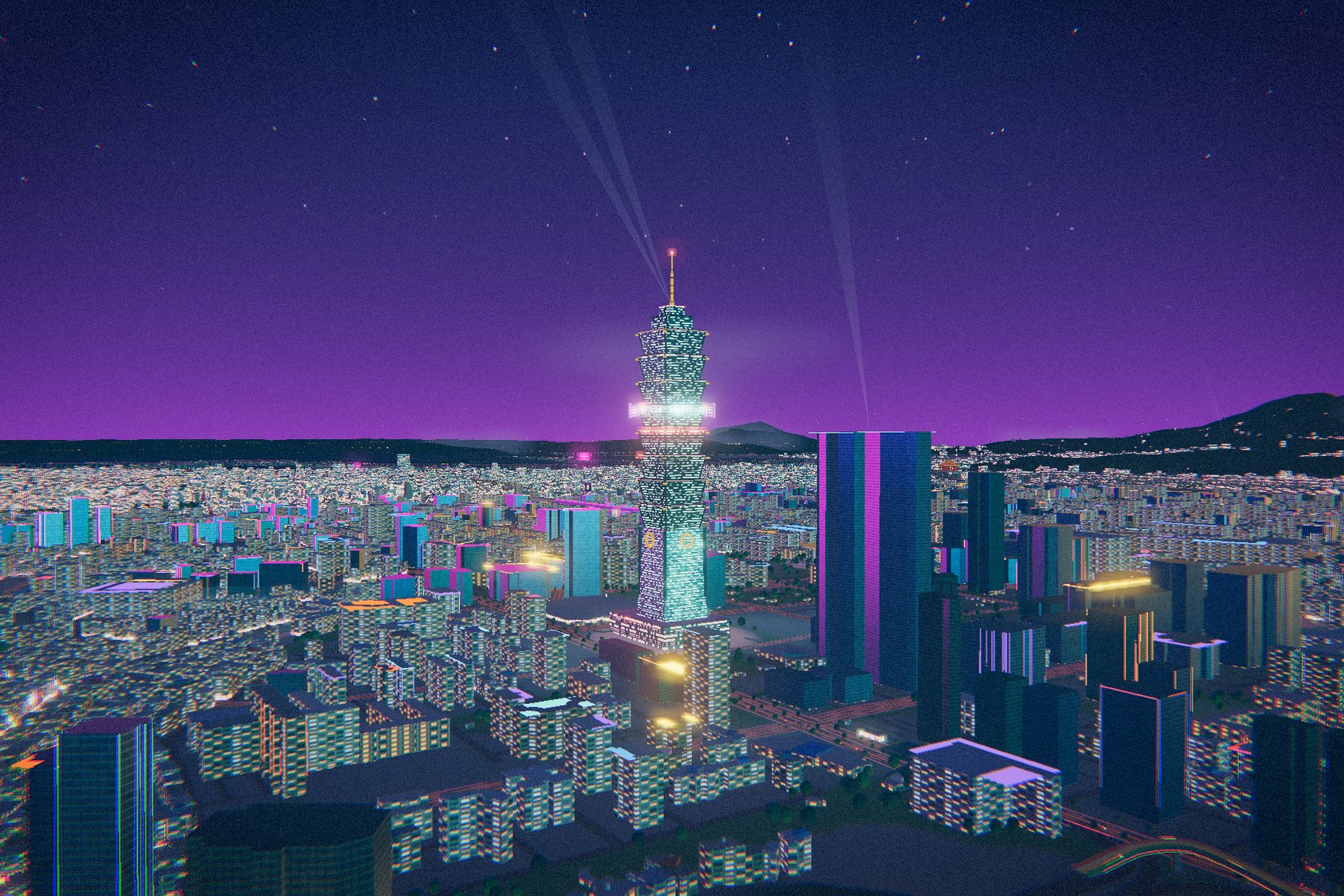 NEON Taipei: Taipei 101 at night seen from Elephant Mountain, with the whole basin lit up behind it.